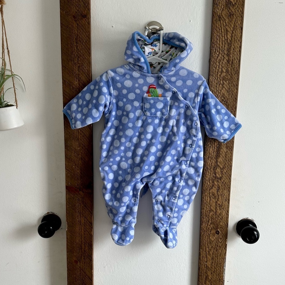 Vintage Hartstrings Baby Girl Warm Hooded Bunting One-Piece Polka Dots Dinosaurs
